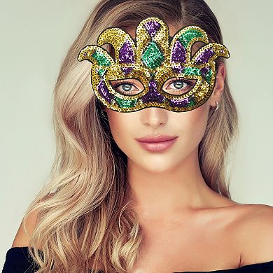 Multicolored Sequins Half Face Party Mask Purple Green Yellow 1 Pc