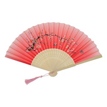 Ancient Style Folding Fan for Weddings and Parties 1 pc Light Red