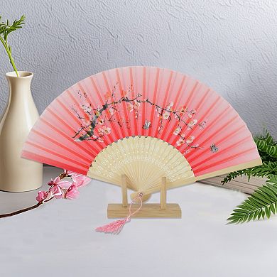 Ancient Style Folding Fan for Weddings and Parties 1Pc Light Red