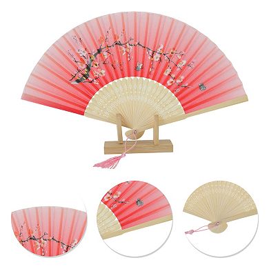 Ancient Style Folding Fan for Weddings and Parties 1Pc Light Red
