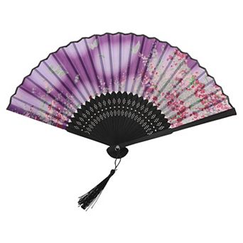 Ancient Style Folding Fan for Weddings and Parties 1 pc Cherry Purple