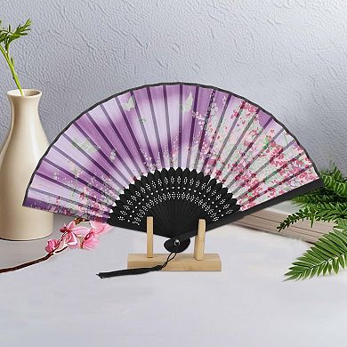 Ancient Style Folding Fan for Weddings and Parties 1Pc Cherry Purple