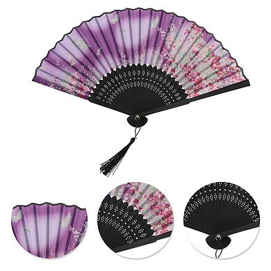 Ancient Style Folding Fan for Weddings and Parties 1Pc Cherry Purple