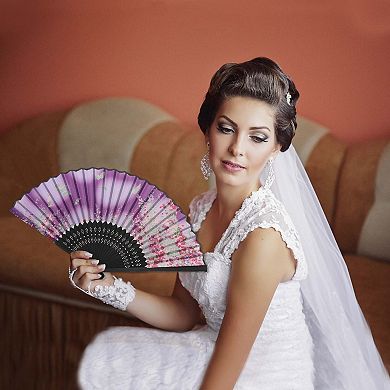 Ancient Style Folding Fan for Weddings and Parties 1Pc Cherry Purple