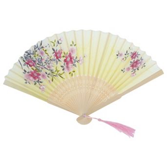 Ancient Style Folding Fan for Weddings and Parties 1 pc Light Yellow