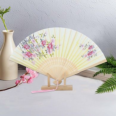 Ancient Style Folding Fan for Weddings and Parties 1Pc Light Yellow
