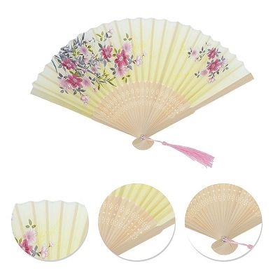 Ancient Style Folding Fan for Weddings and Parties 1Pc Light Yellow