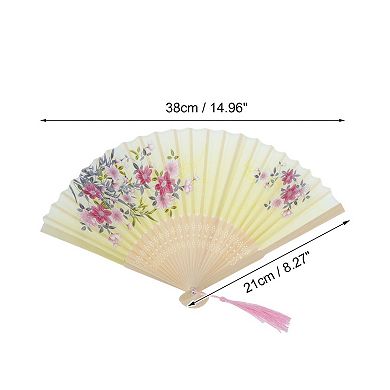 Ancient Style Folding Fan for Weddings and Parties 1Pc Light Yellow