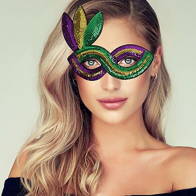 Colorful Sequins Party Mask Purple Green Yellow 1 Pc