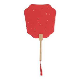 Portable Double-Sided Long Handle Round Flying Fairy Folding Fan Red 1 pc