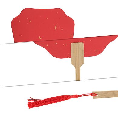 Portable Double-Sided Long Handle Round Flying Fairy Folding Fan Red 1 Pc