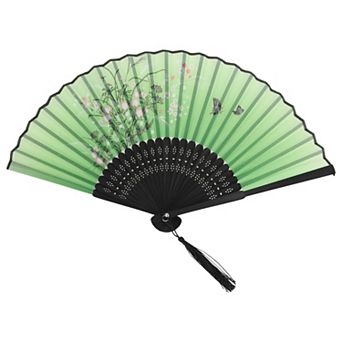 Ancient Style Folding Fan for Weddings and Parties 1 pc Green