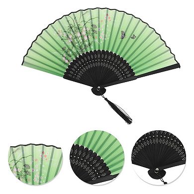 Ancient Style Folding Fan for Weddings and Parties 1Pc Green