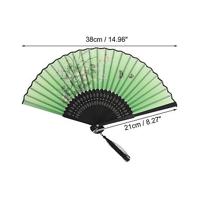 Ancient Style Folding Fan for Weddings and Parties 1Pc Green