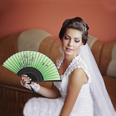 Ancient Style Folding Fan for Weddings and Parties 1Pc Green