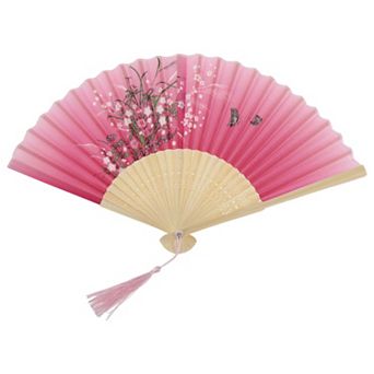 Ancient Style Folding Fan for Weddings and Parties 1 pc Pink