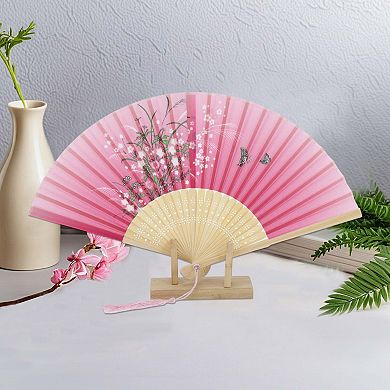 Ancient Style Folding Fan for Weddings and Parties 1Pc Pink
