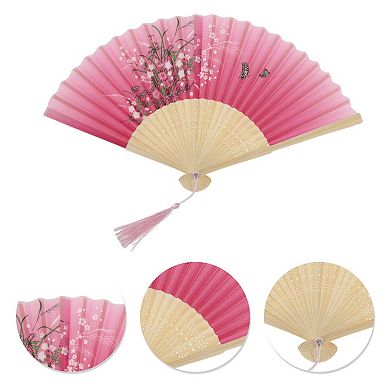 Ancient Style Folding Fan for Weddings and Parties 1Pc Pink