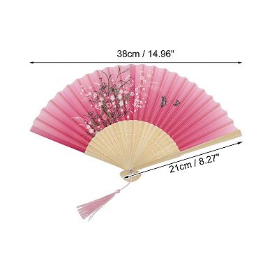 Ancient Style Folding Fan for Weddings and Parties 1Pc Pink