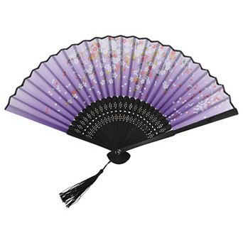 Ancient Style Folding Fan for Weddings and Parties 1 pc Flowers Purple