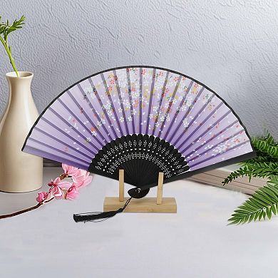 Ancient Style Folding Fan for Weddings and Parties 1Pc Flowers Purple