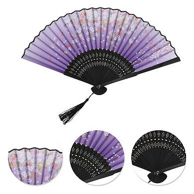 Ancient Style Folding Fan for Weddings and Parties 1Pc Flowers Purple