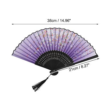 Ancient Style Folding Fan for Weddings and Parties 1Pc Flowers Purple