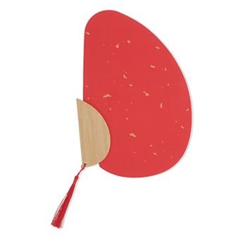 Portable Double-Sided Short Handle Round Plover Folding Fan Red 1 pc