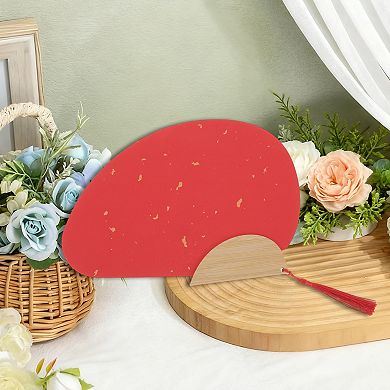 Portable Double-Sided Short Handle Round Plover Folding Fan Red 1 Pc