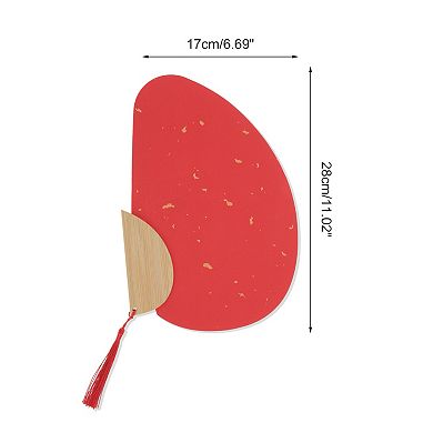 Portable Double-Sided Short Handle Round Plover Folding Fan Red 1 Pc