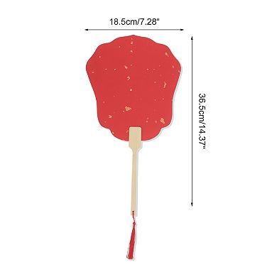 Portable Double-Sided Long Handle Round Lily Folding Fan Red 1 Pc