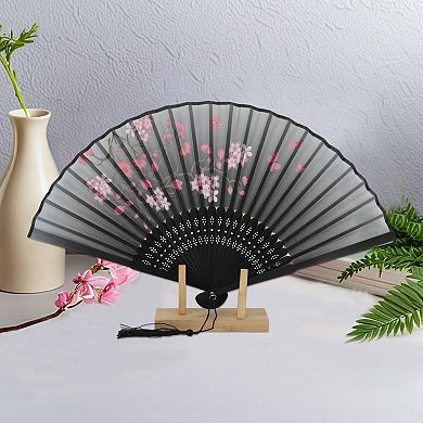 Ancient Style Folding Fan for Weddings and Parties 1Pc Plum Gray