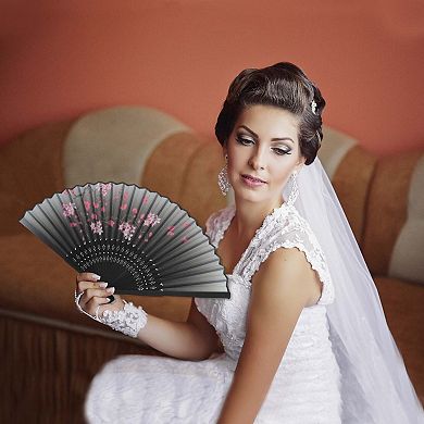 Ancient Style Folding Fan for Weddings and Parties 1Pc Plum Gray