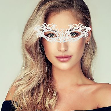 Elegant Lace Half Face Party Mask for Mardi Gras and Special Events 1 Pc Flame Design White