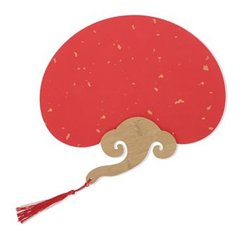 Portable Double-Sided Short Handle Round Ruyi Folding Fan Red 1 pc