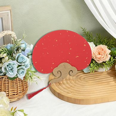 Portable Double-Sided Short Handle Round Ruyi Folding Fan Red 1 Pc