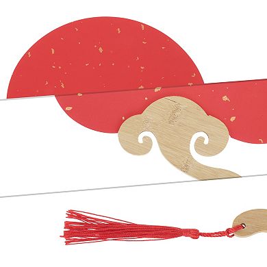 Portable Double-Sided Short Handle Round Ruyi Folding Fan Red 1 Pc