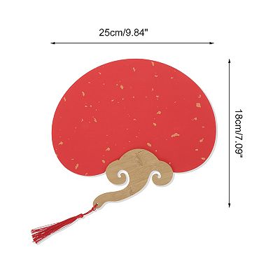 Portable Double-Sided Short Handle Round Ruyi Folding Fan Red 1 Pc