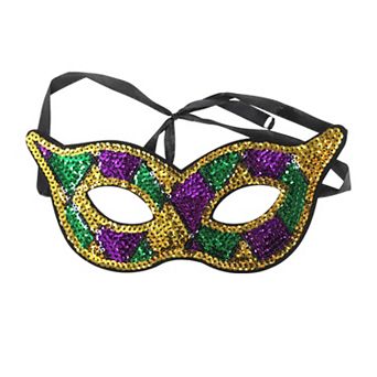 Multicolored Sequins Party Mask Purple Green Yellow 1 pc