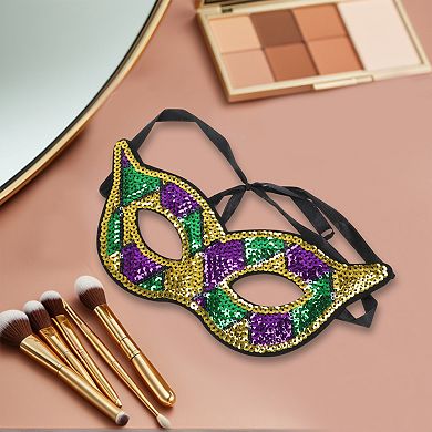 Multicolored Sequins Party Mask Purple Green Yellow 1 Pc