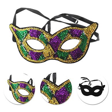Multicolored Sequins Party Mask Purple Green Yellow 1 Pc