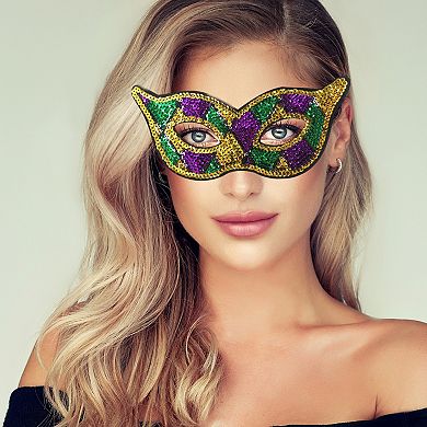 Multicolored Sequins Party Mask Purple Green Yellow 1 Pc