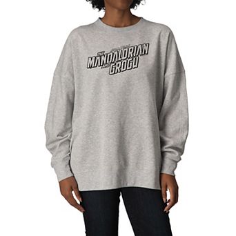 Women's Star Wars The Mandalorian & Grogu Logo Oversized Fleece Crew Sweatshirt