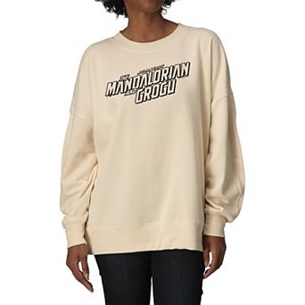 Women's Star Wars The Mandalorian & Grogu Logo Oversized Fleece Crew Sweatshirt