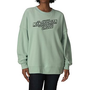 Women's Star Wars The Mandalorian & Grogu Logo Oversized Fleece Crew Sweatshirt