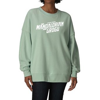 Women's Star Wars The Mandalorian & Grogu Logo Oversized Fleece Crew Sweatshirt