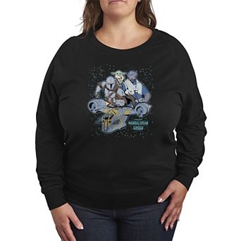 Plus Size Star Wars The Mandalorian & Grogu Galaxy Collage French Terry Long Sleeve Tee