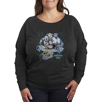 Plus Size Star Wars The Mandalorian & Grogu Galaxy Collage French Terry Long Sleeve Tee