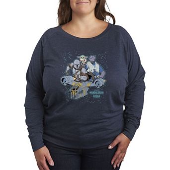 Plus Size Star Wars The Mandalorian & Grogu Galaxy Collage French Terry Long Sleeve Tee