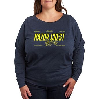 Plus Size Star Wars The Mandalorian & Grogu Razor Crest Jersey French Terry Long Sleeve Tee